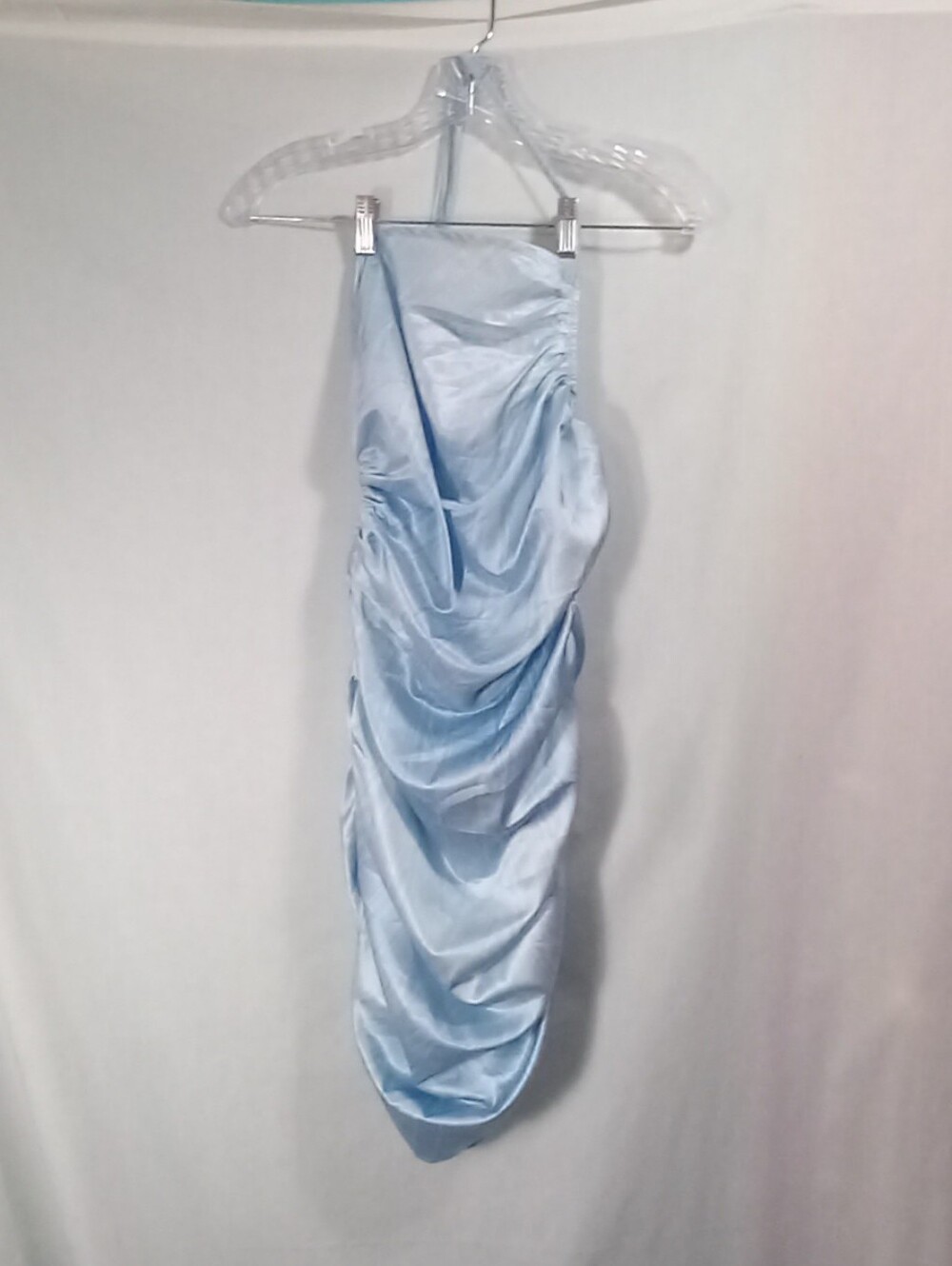 PrettyLittleThings Satin Blue Asymmetrical Bodycon Dress Size 10 NWT